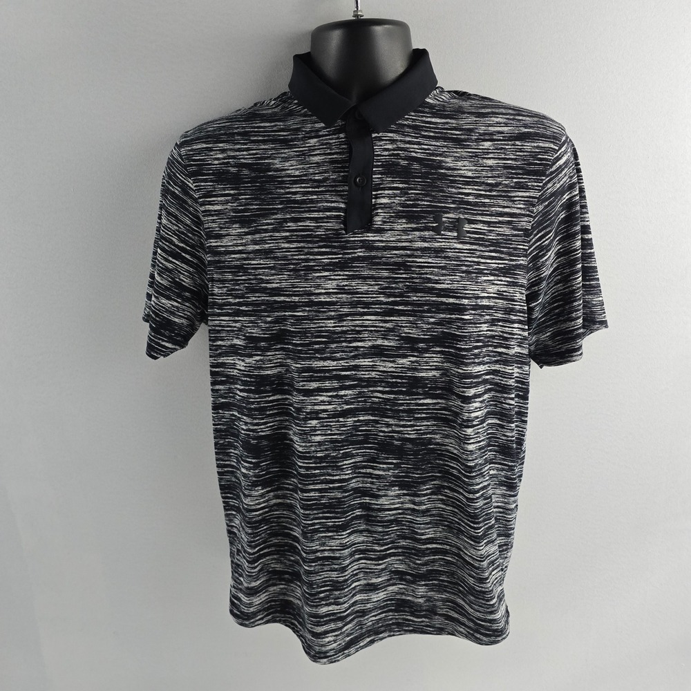 Under Armour‎ Iso-Chill Polo Shirt Men's MD Black White Striped Golf